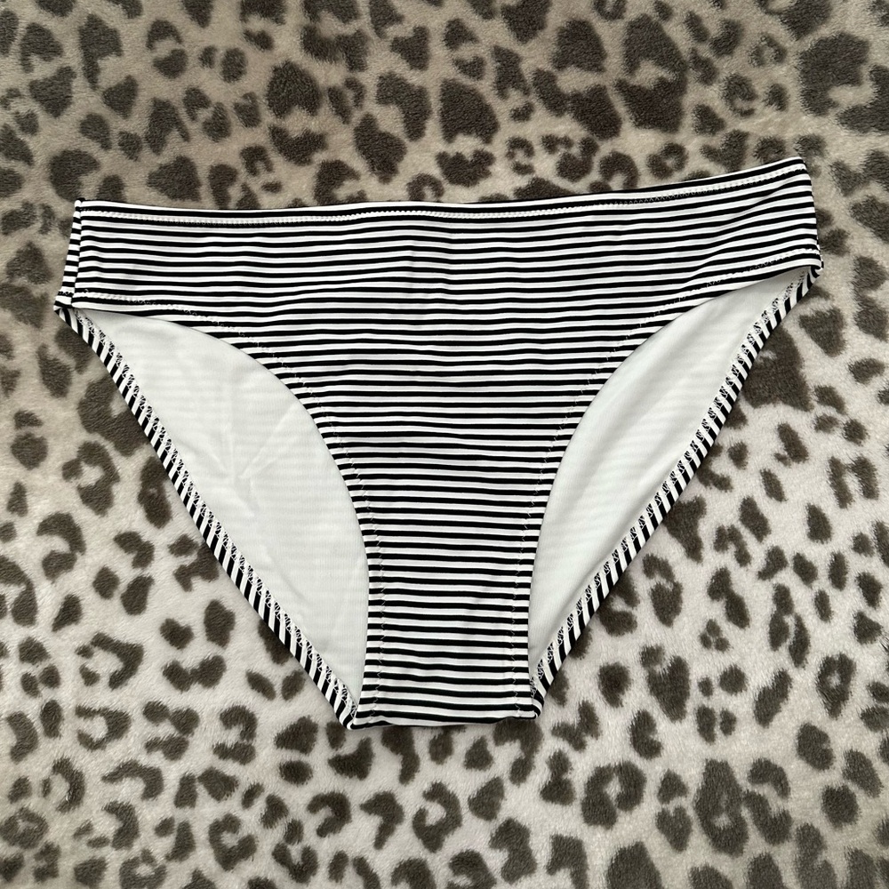 Aerie Printed Stripe Bikini Bottom in Black Size Small